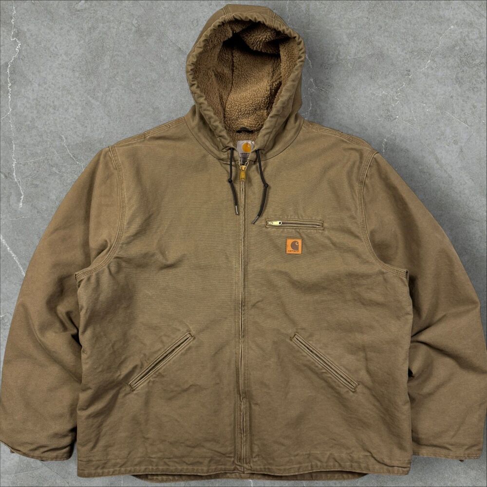 Vintage Carhartt J141 LBR Hooded Detroit Sierra Sherpa Lined Jacket EUC! - 2XL